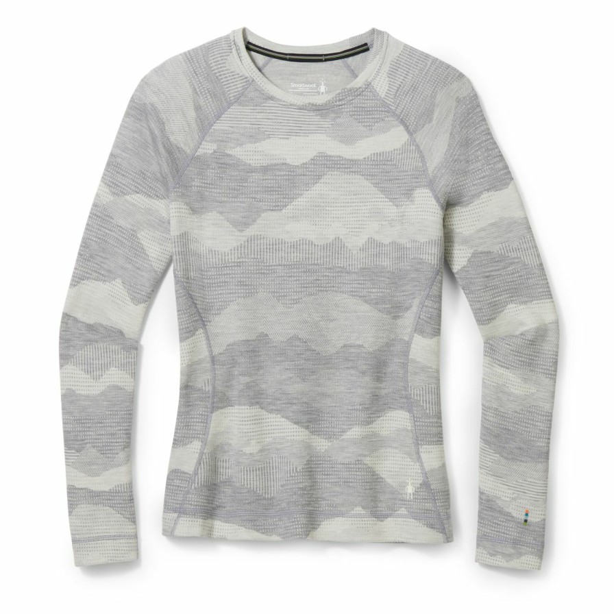 Baselayers & Underwear * | Smartwool Classic Thermal Merino Base Layer Pattern Crew Boxed Women'S Light Gray Mountain Scape