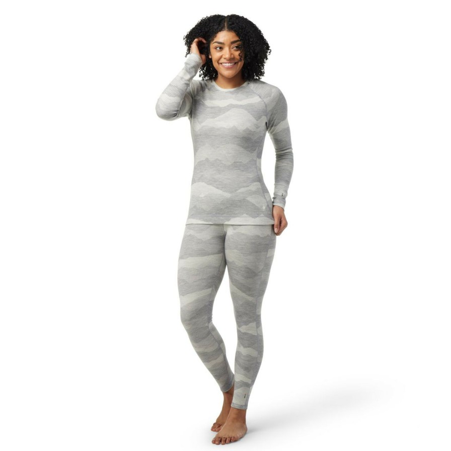 Baselayers & Underwear * | Smartwool Classic Thermal Merino Base Layer Pattern Crew Boxed Women'S Light Gray Mountain Scape