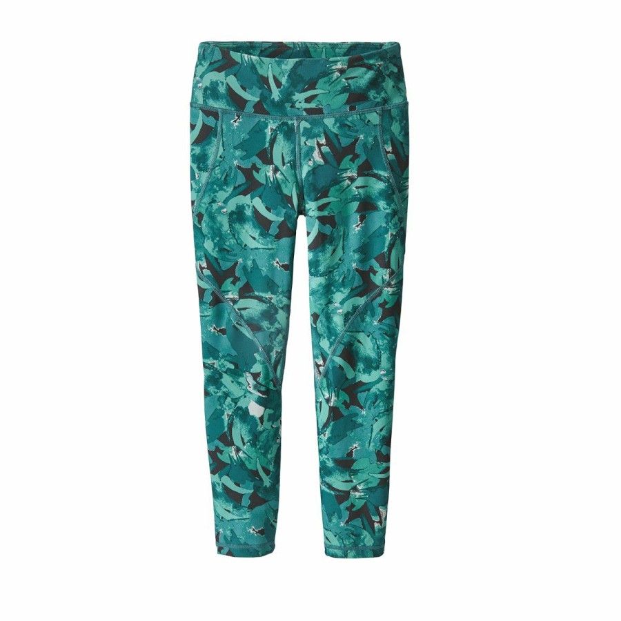 Women'S Bottoms * | Patagonia Centered Crops Women'S (Spring 2019) Abstract Jungle: Tasmanian Teal