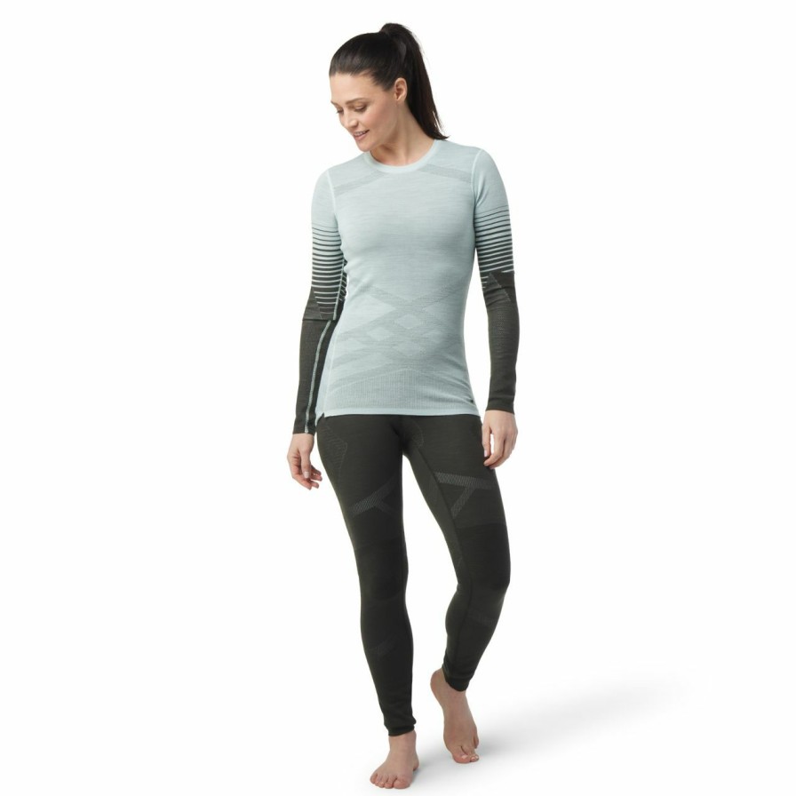 Women'S Shirts * | Smartwool Intraknit Thermal Merino Base Layer Pattern Crew Women'S Bleached Aqua