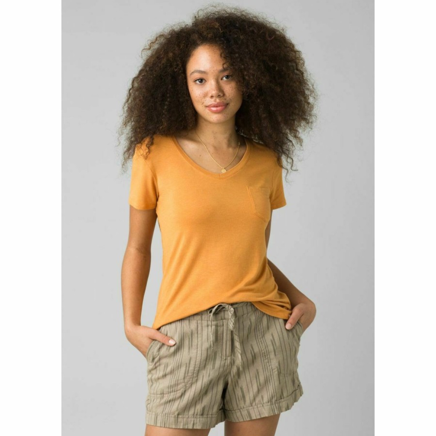 Women'S Shirts * | Prana Foundation Short Sleeve V Neck Women'S (Fall 2021) Butterscotch Heather